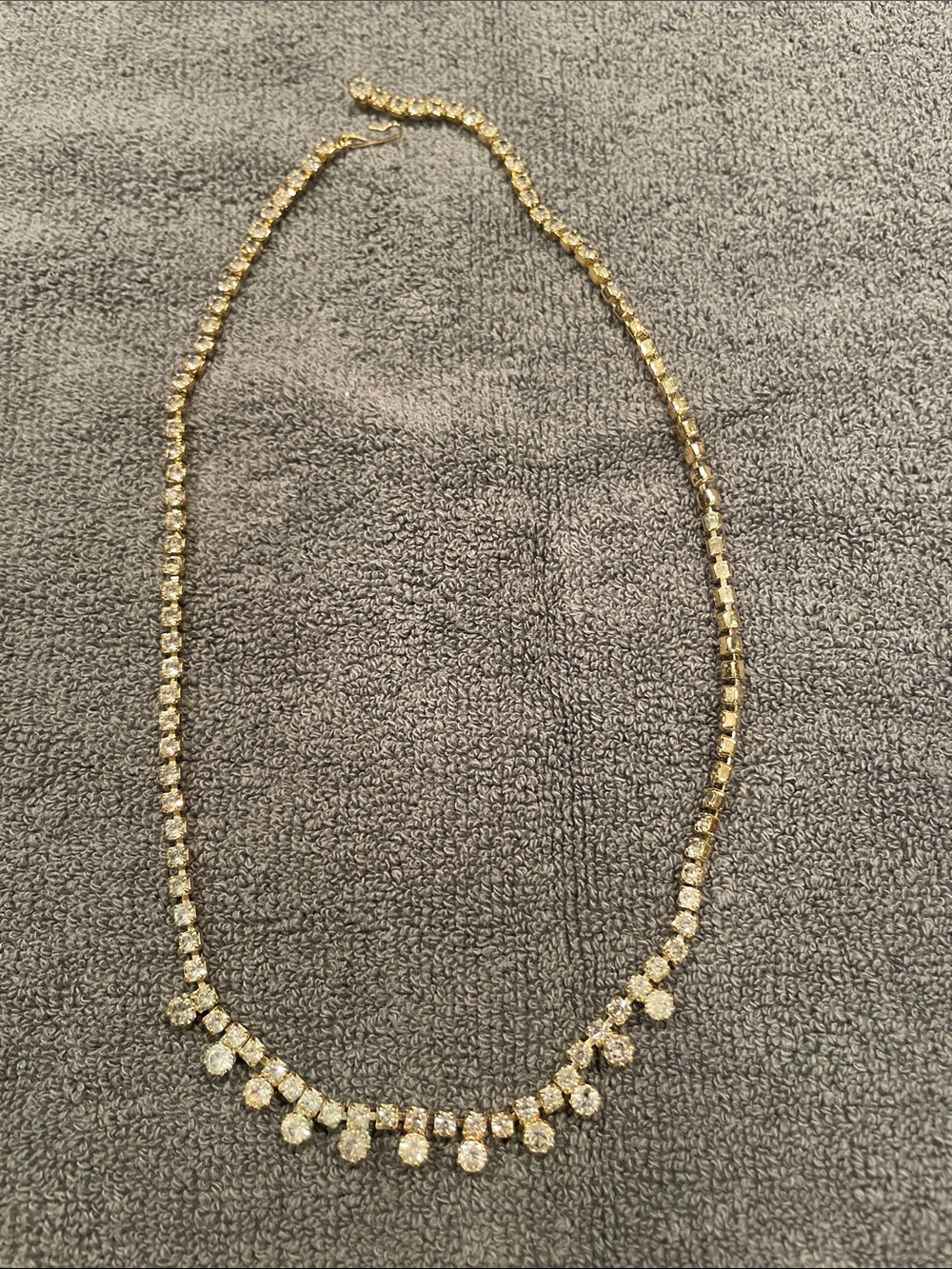 Gold Tone Crystal Drop Tennis Necklace - Sparkling Gold Tone